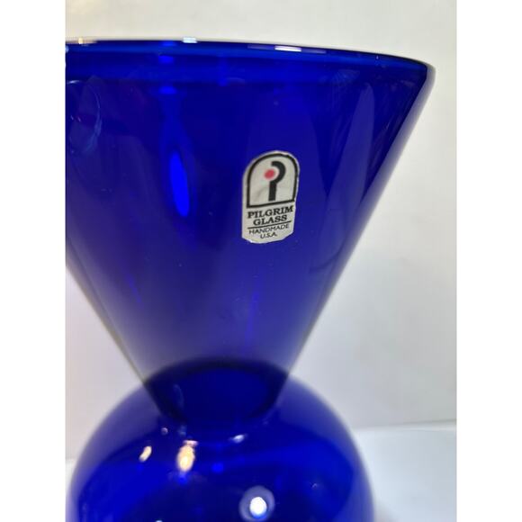 RARE- Vtg Pilgrim Glass 10" Hand Blown Cobalt Glass Vase-Mid Century Modern- - Picture 5 of 10